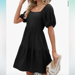 Womens Dresses Square Neck Puff Sleeve black size small